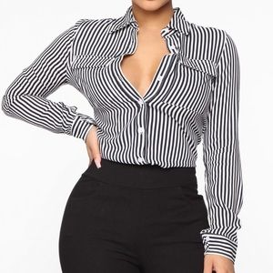 FashionNova You Better Work Striped Shirt II